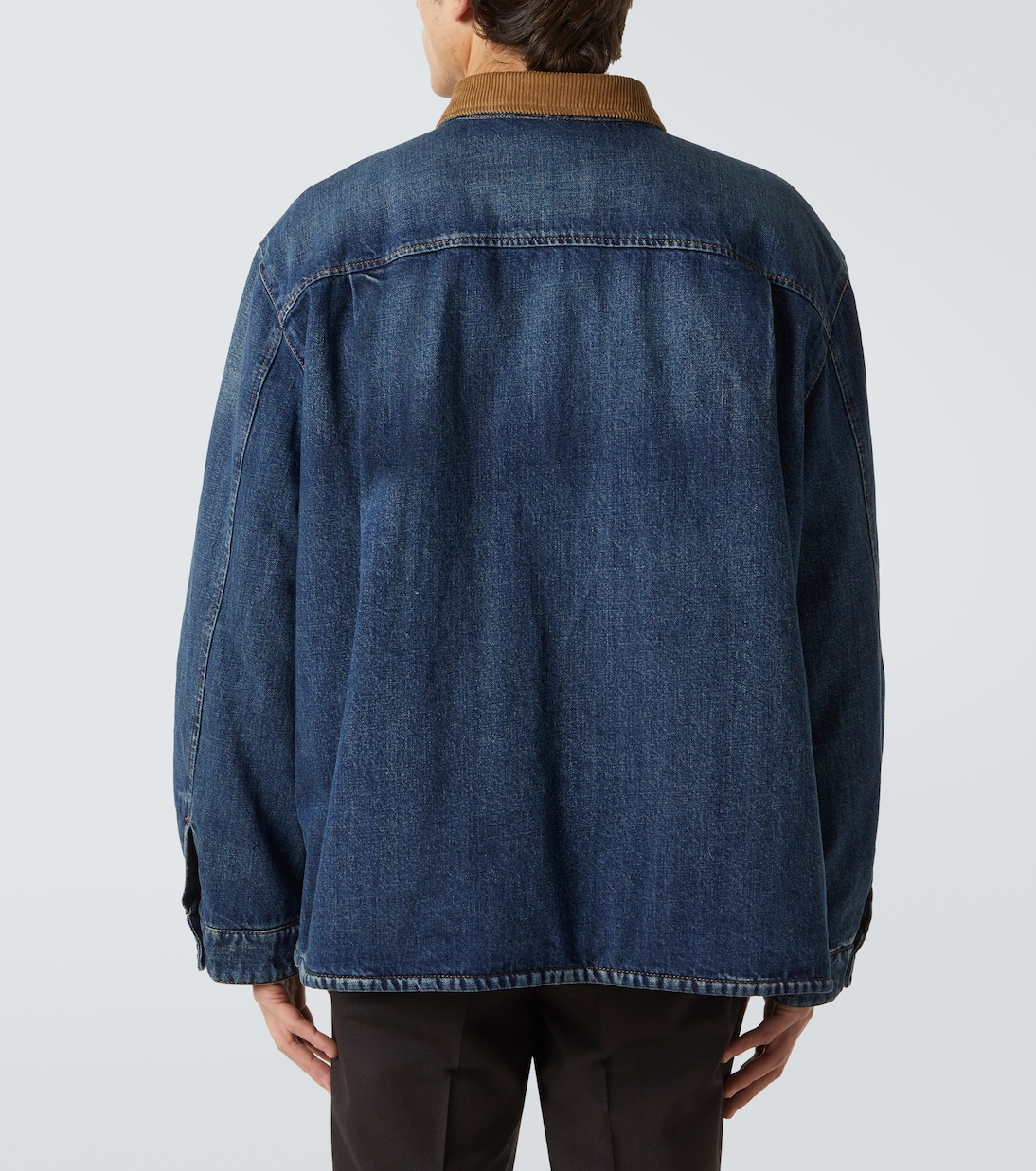 Corduroy-trimmed denim down jacket  | Miu Miu