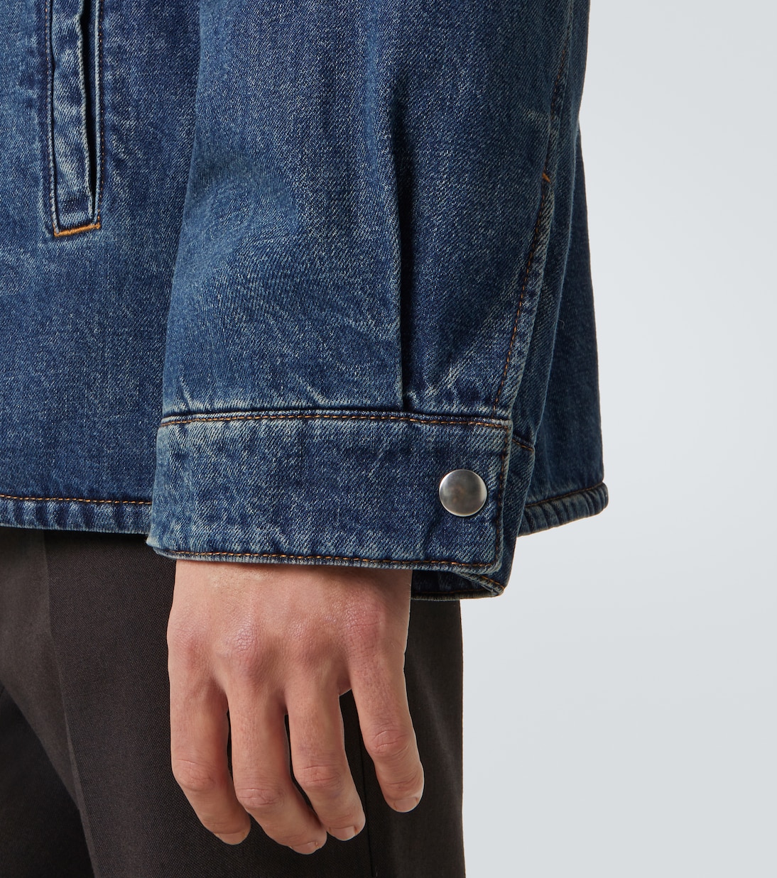 Corduroy-trimmed denim down jacket  | Miu Miu
