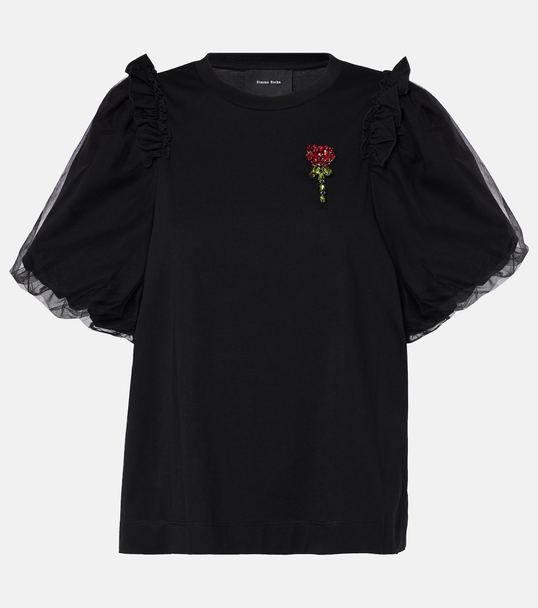 Embellished tulle and jersey top | Simone Rocha
