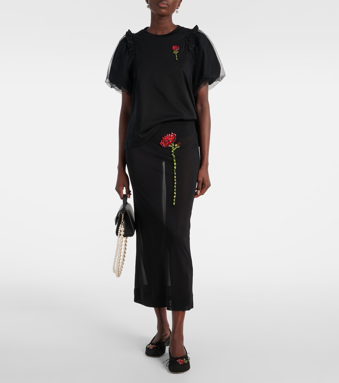 Embellished tulle and jersey top | Simone Rocha
