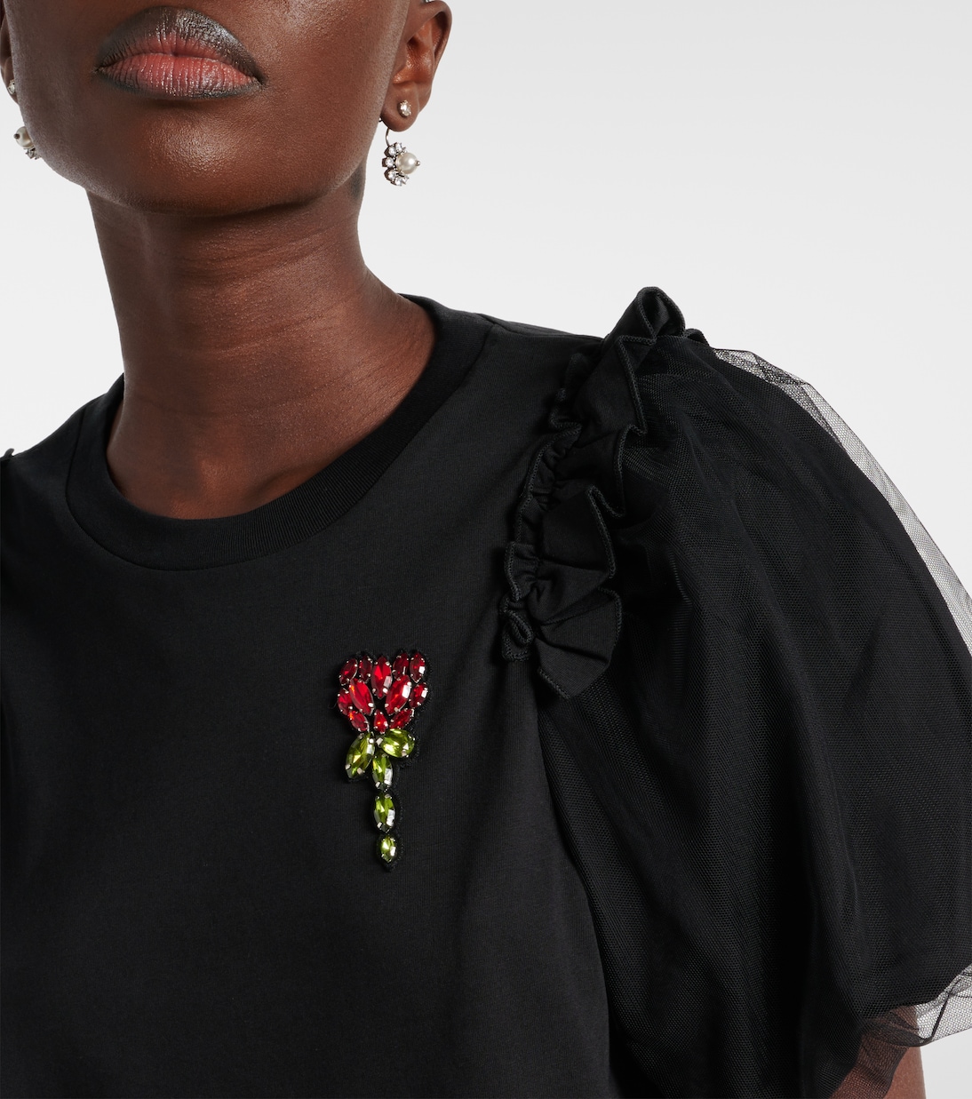 Embellished tulle and jersey top | Simone Rocha