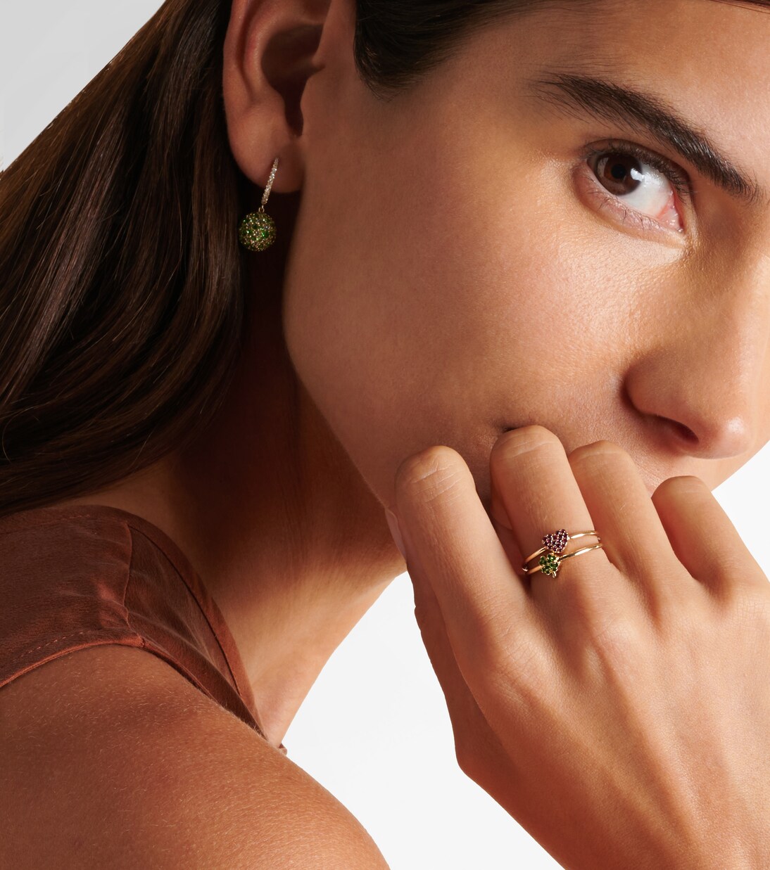 Set di anelli Clover and Heart in oro 14kt con tsavorite e zaffiro | Roxanne First
