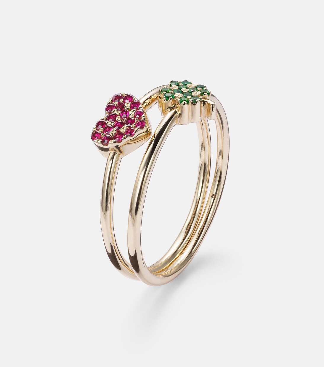 Set di anelli Clover and Heart in oro 14kt con tsavorite e zaffiro | Roxanne First