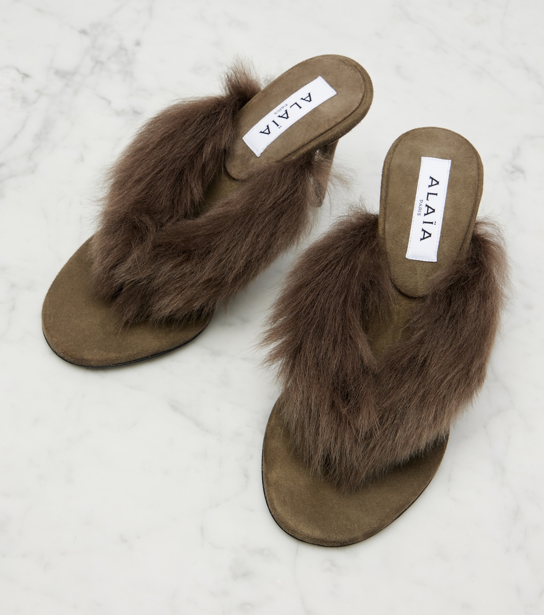 Boudoir shearling-trimmed thong sandals | Alaïa