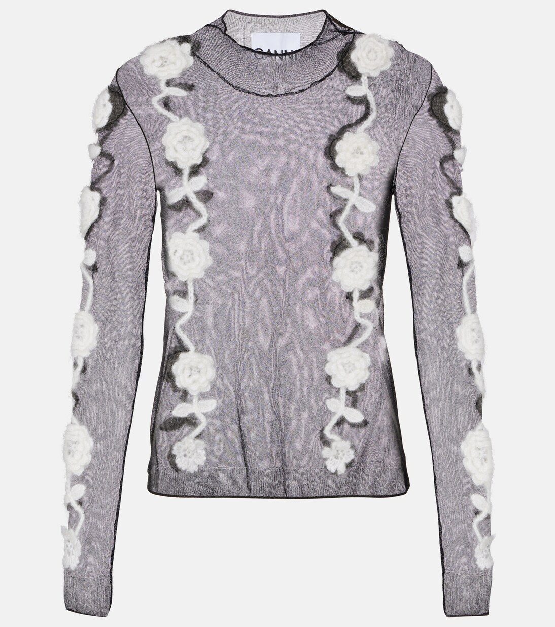 Crochet-trimmed sheer top | Ganni