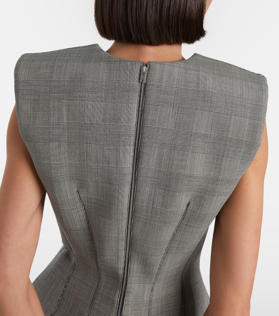 威尔士亲王格纹羊毛混纺迷你连衣裙 | Mugler