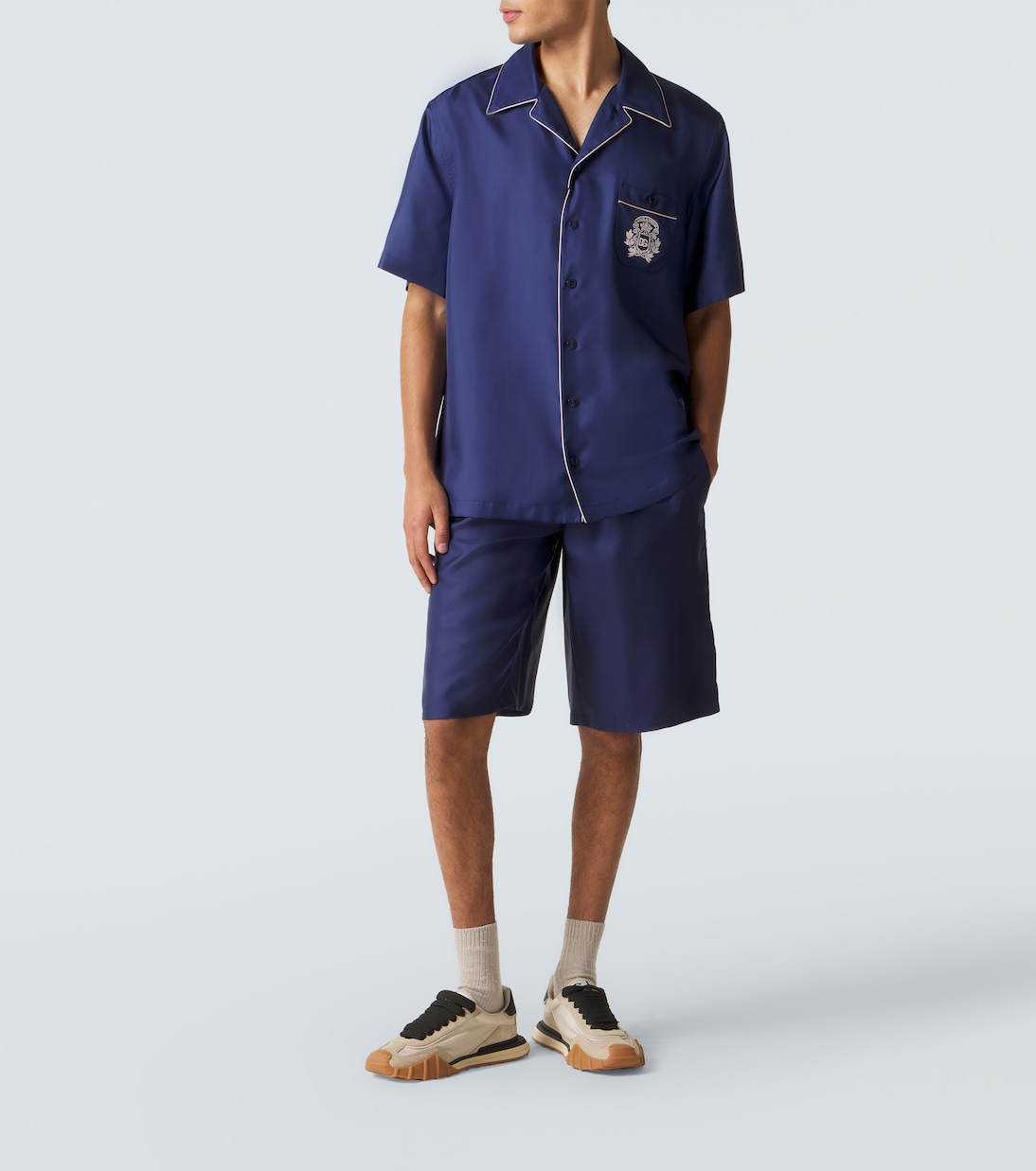 Shorts de satén de seda con logo | Dolce&Gabbana