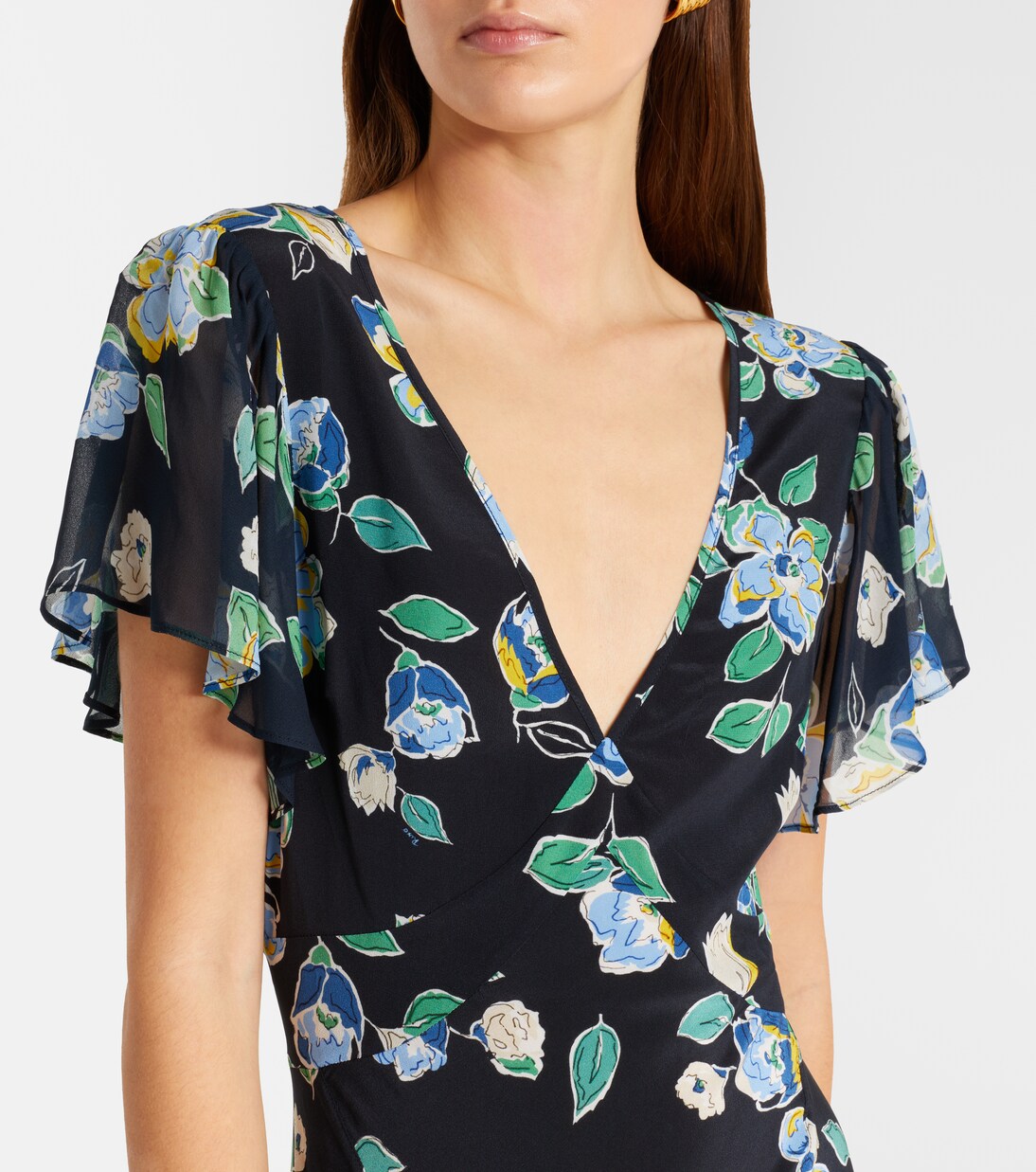Kimmie floral ruffled silk midi dress | Rixo