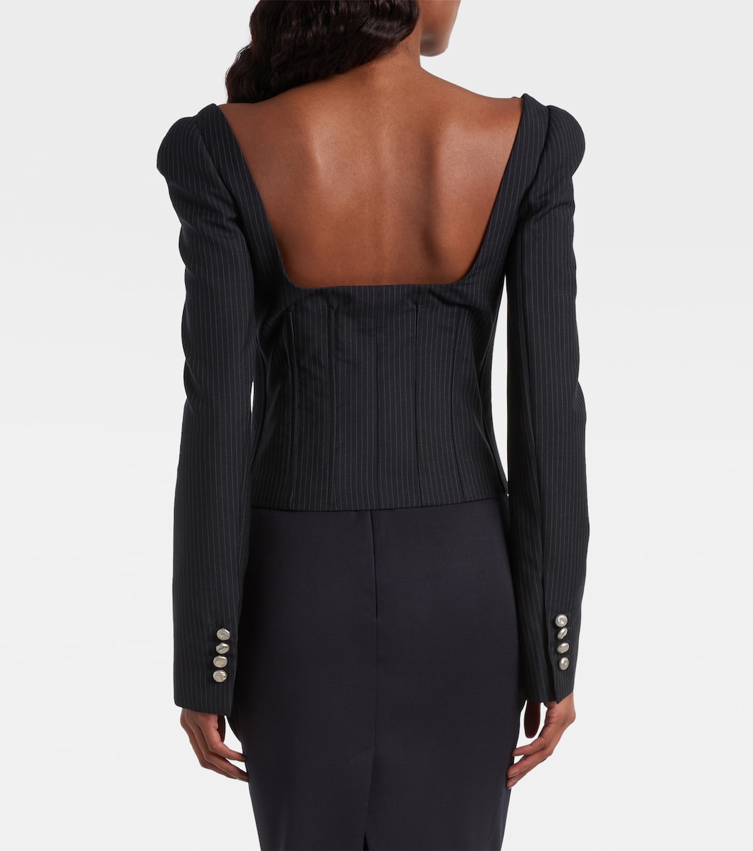 Chalk stripe wool and mohair bustier top | McQueen