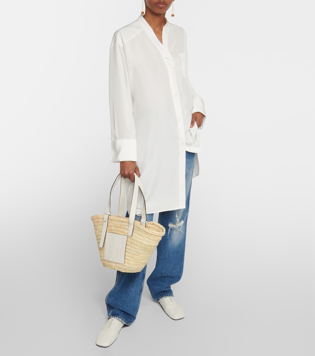 Shopper Medium in foglie di palma e pelle | Loewe