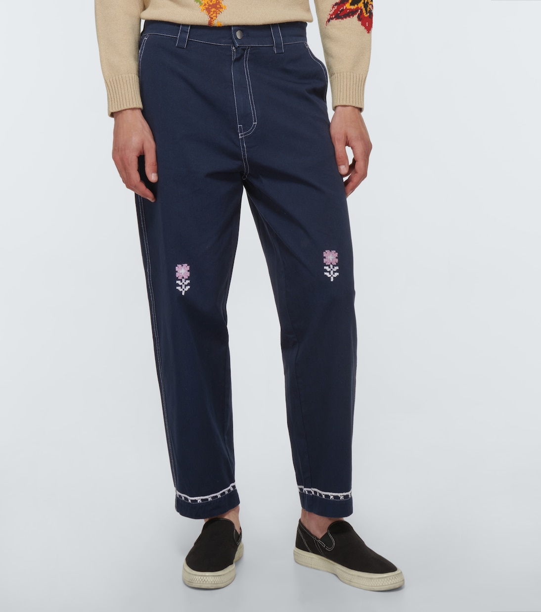 Pantalones chinos bordados en drill de algodón | Adish