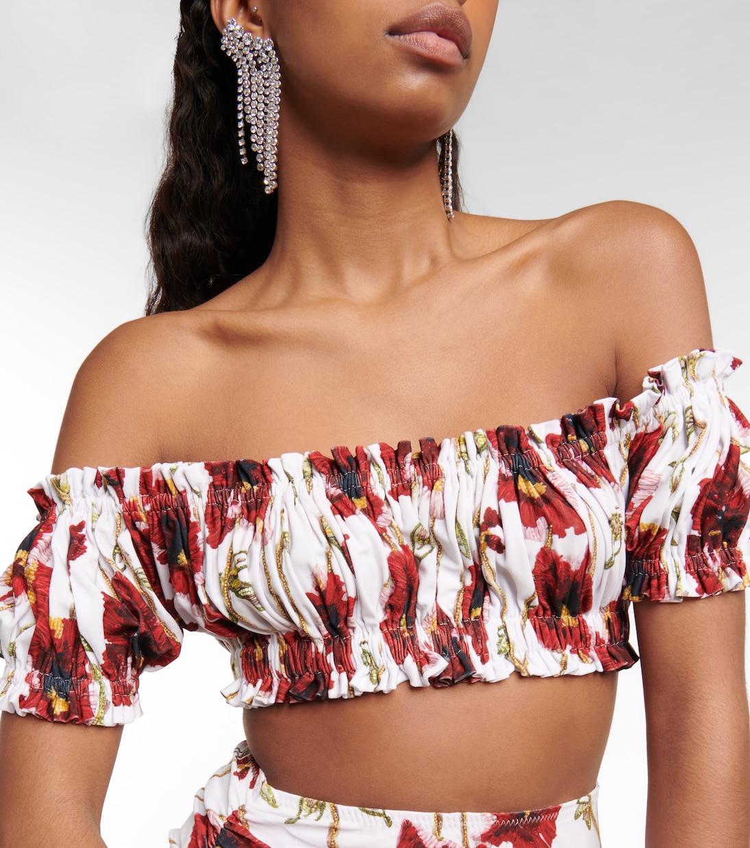 Jose floral off-shoulder crop top | Norma Kamali