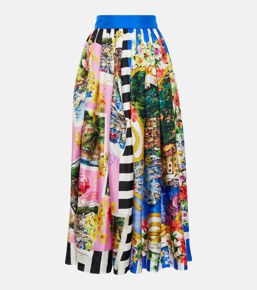 Gonna midi Portofino in seta con stampa | Dolce&Gabbana