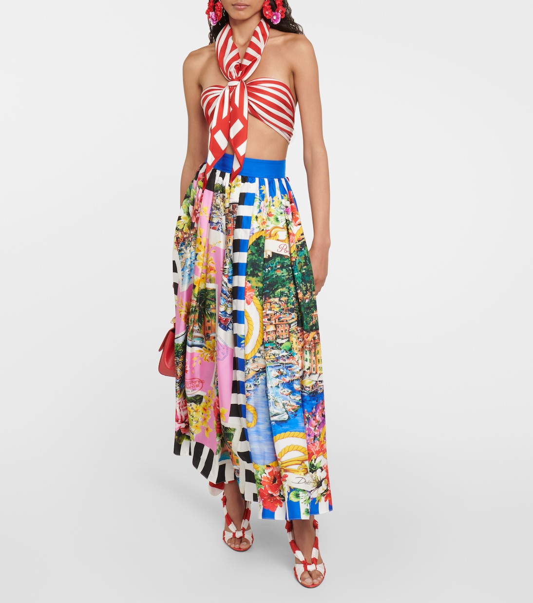 Gonna midi Portofino in seta con stampa | Dolce&Gabbana