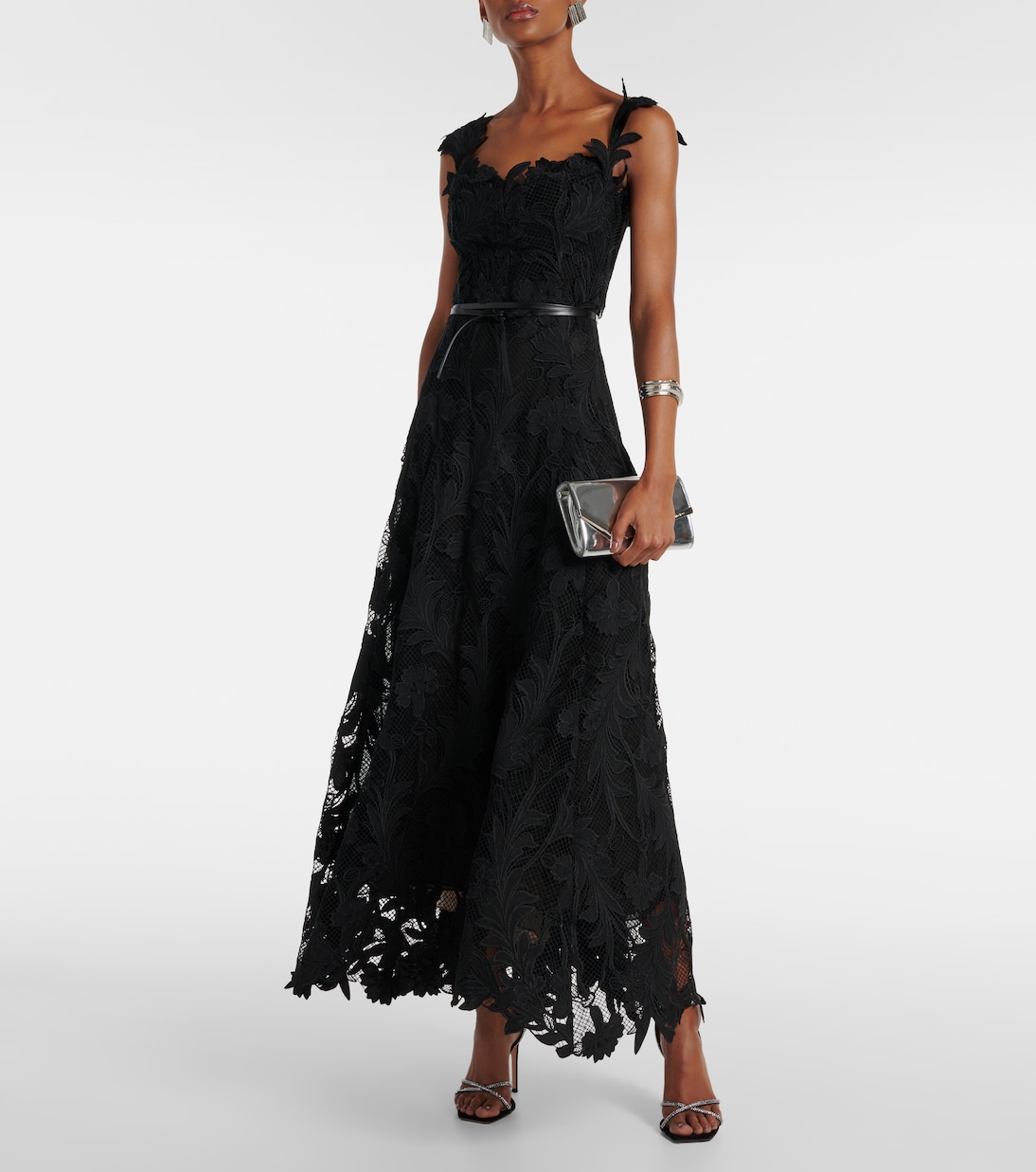 Robe longue Marbled Carnation en dentelle  | Oscar de la Renta