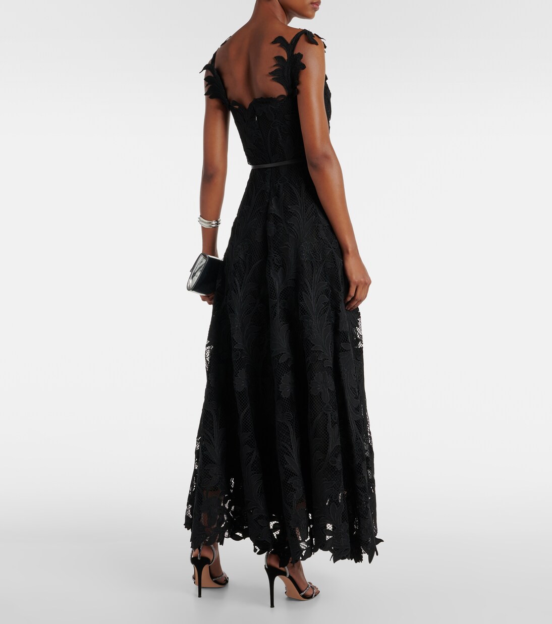 Robe longue Marbled Carnation en dentelle  | Oscar de la Renta