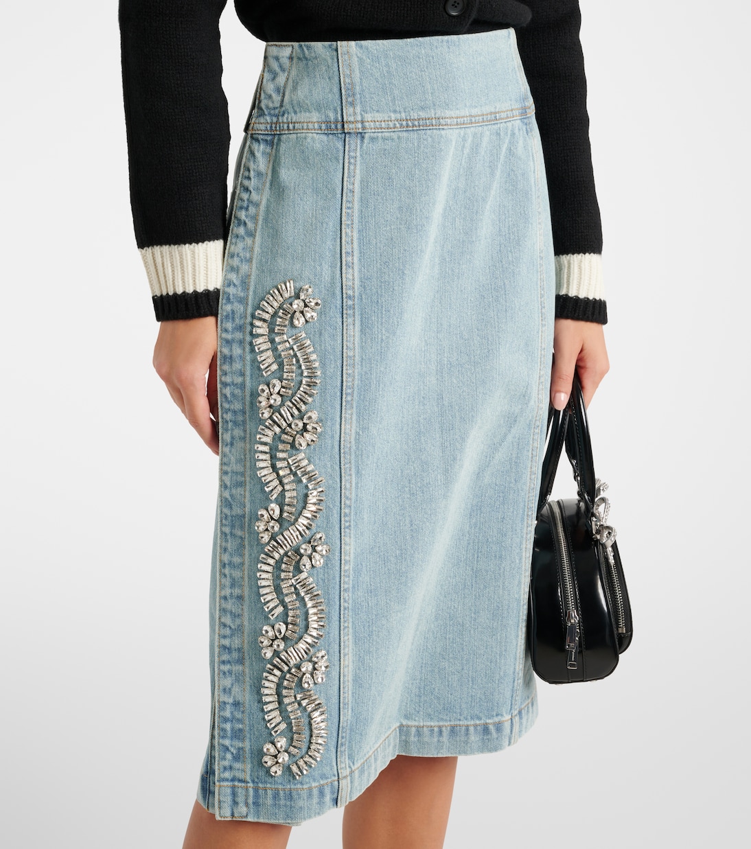 Falda midi de denim con cristales | Xu Zhi