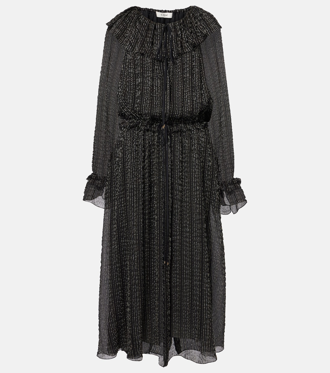 Ruffled gathered silk-blend gown | Chloé