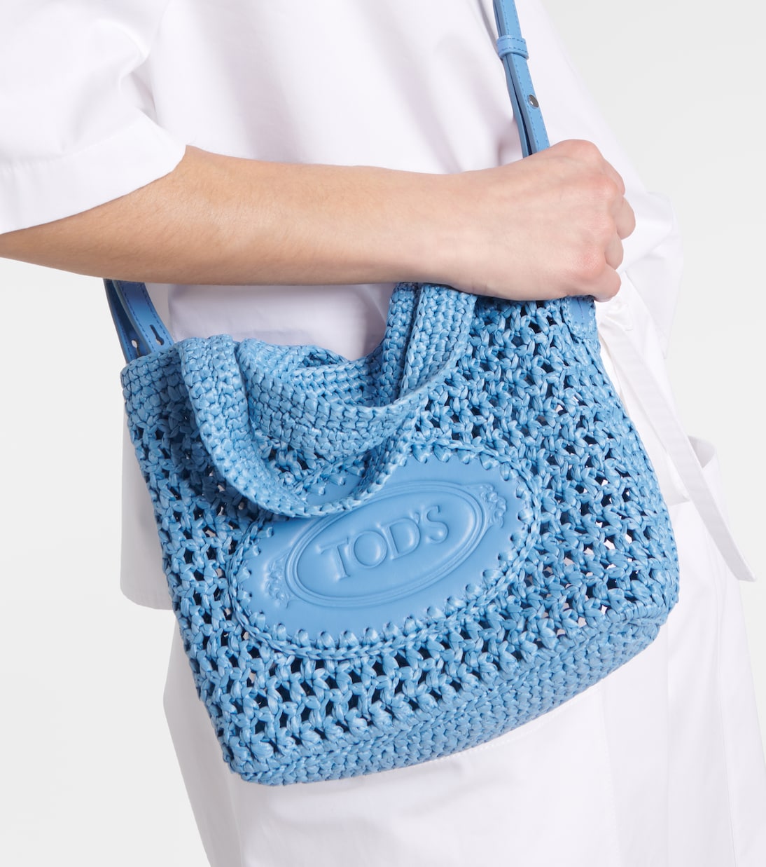 Leather-trimmed raffia basket bag | Tod's