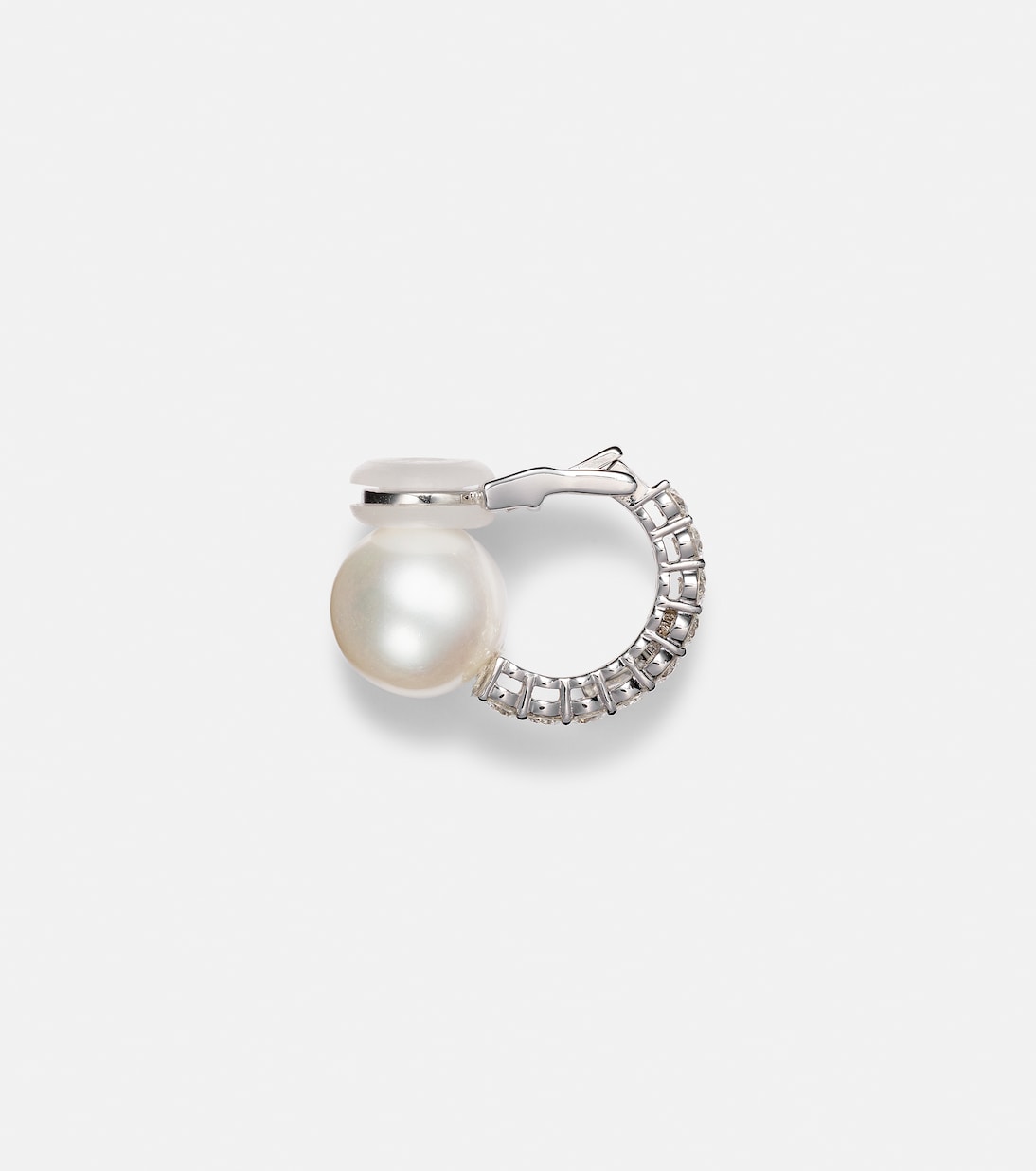 Boucle d'oreille unique en or blanc 18 ct, diamants et perle d'eau douce | Yeprem
