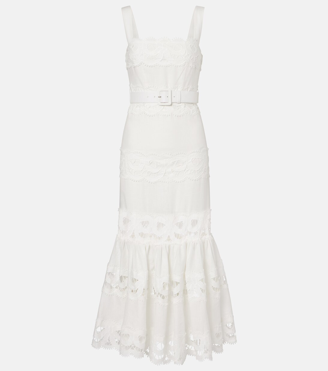 Lace-trimmed linen and cotton midi dress | Self-Portrait