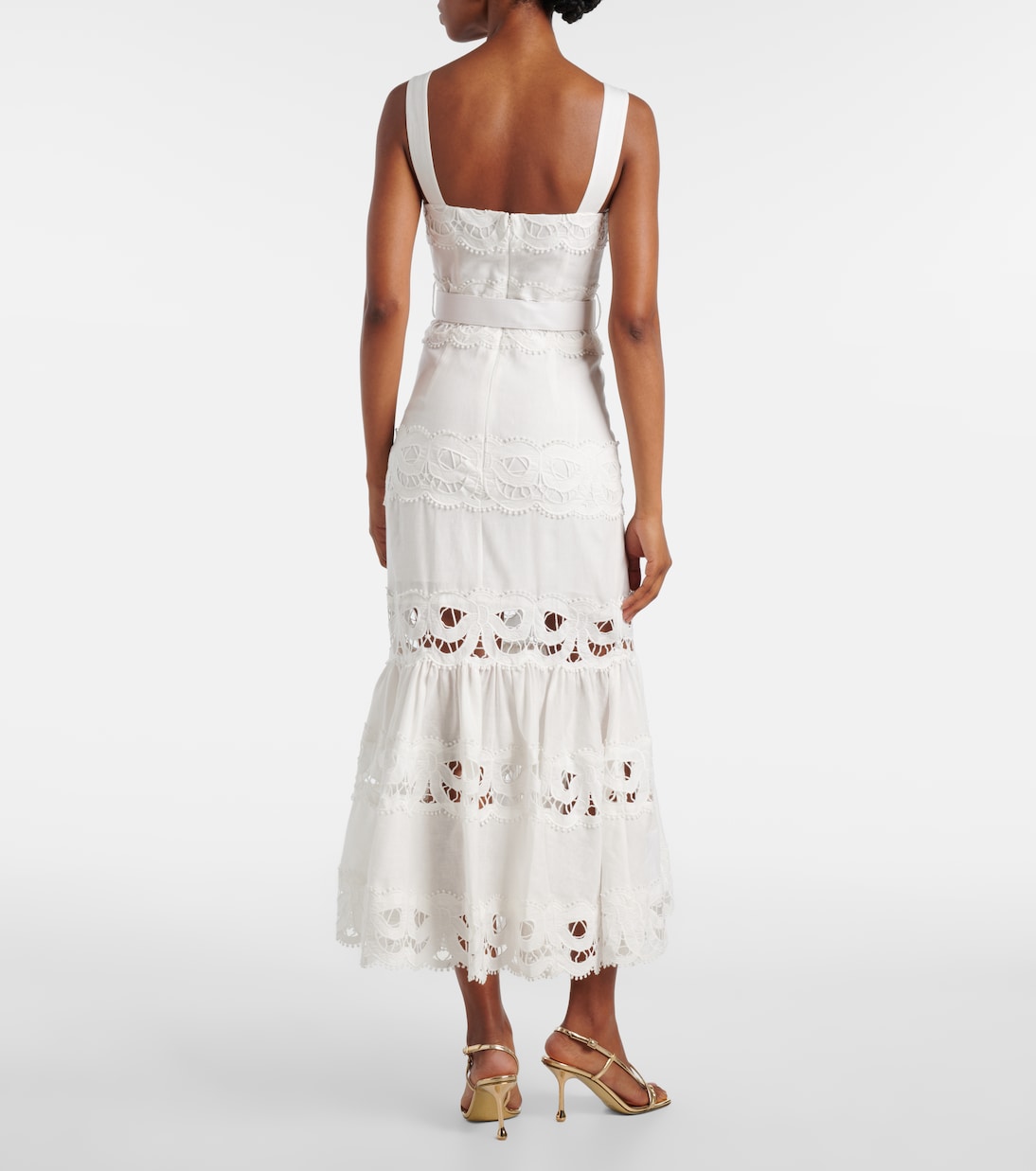 Lace-trimmed linen and cotton midi dress | Self-Portrait