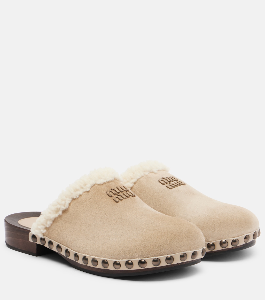 Clogs aus Veloursleder mit Shearling | Miu Miu