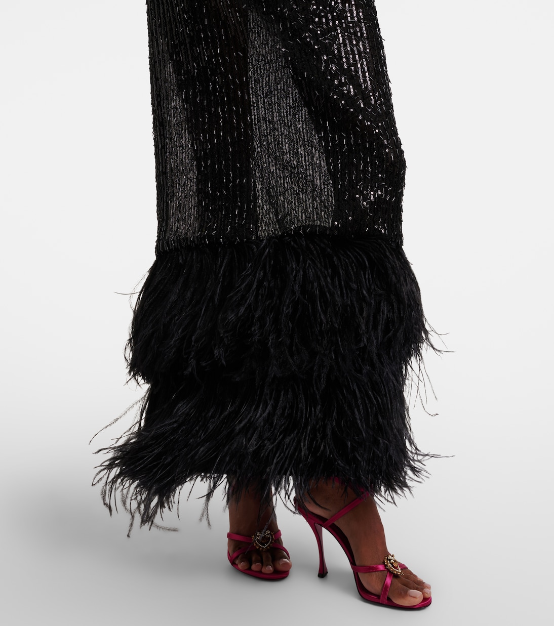Vestido de fiesta transparente con lentejuelas y plumas | Dolce&Gabbana