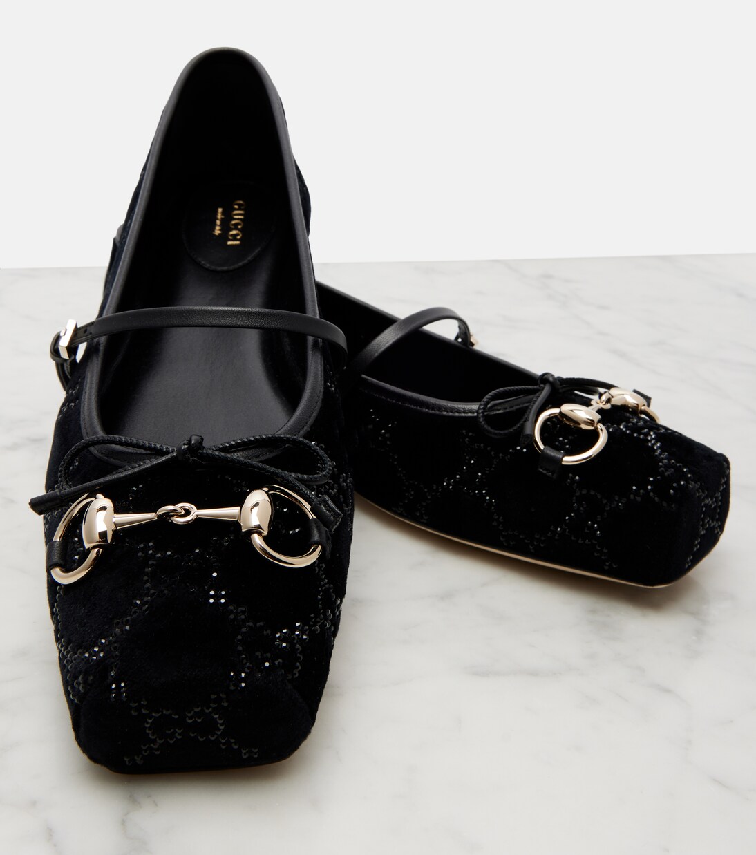 Ballerinas Gucci Horsebit aus Samt mit Kristallen | Gucci