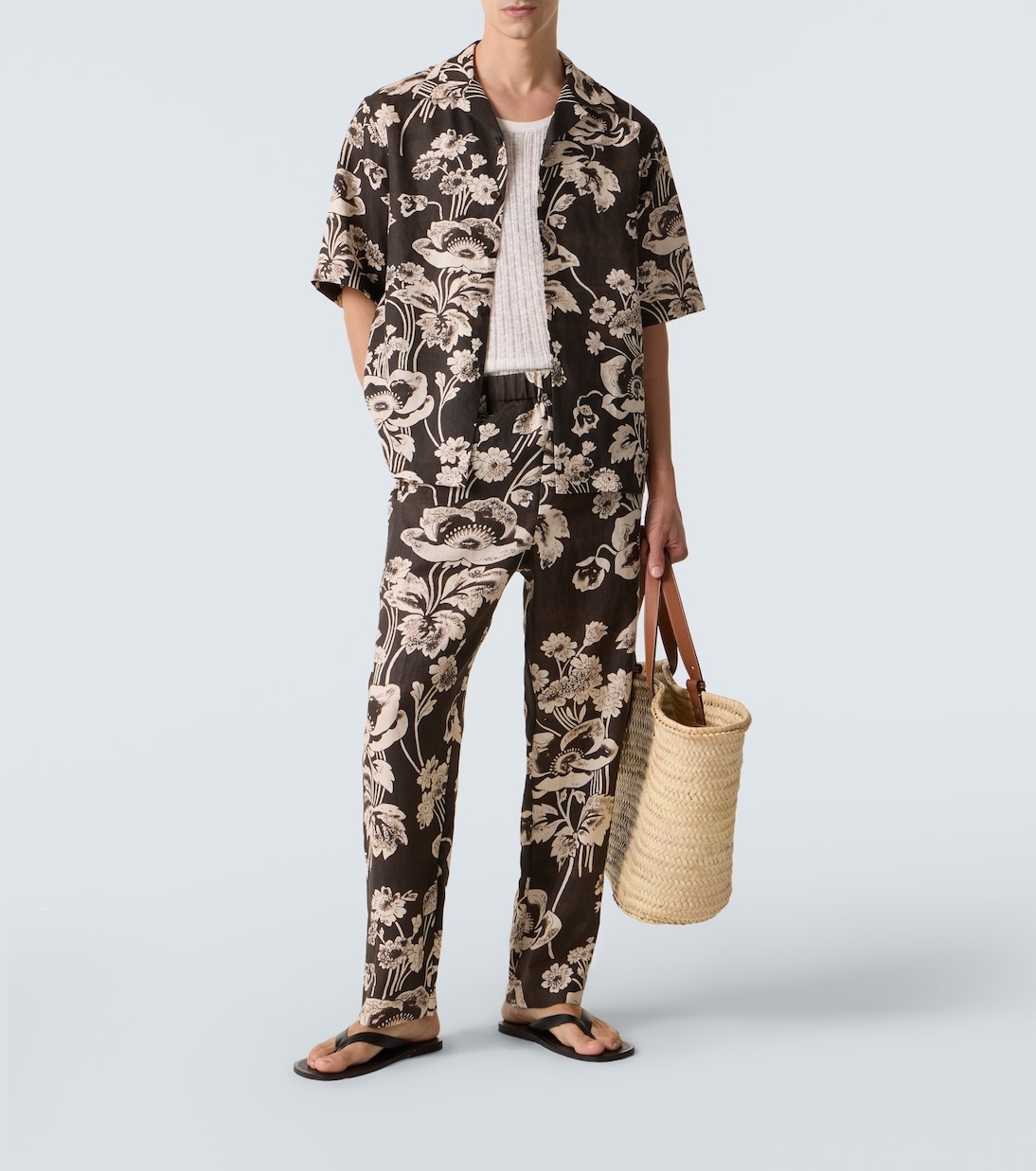 Floral linen straight pants | Commas