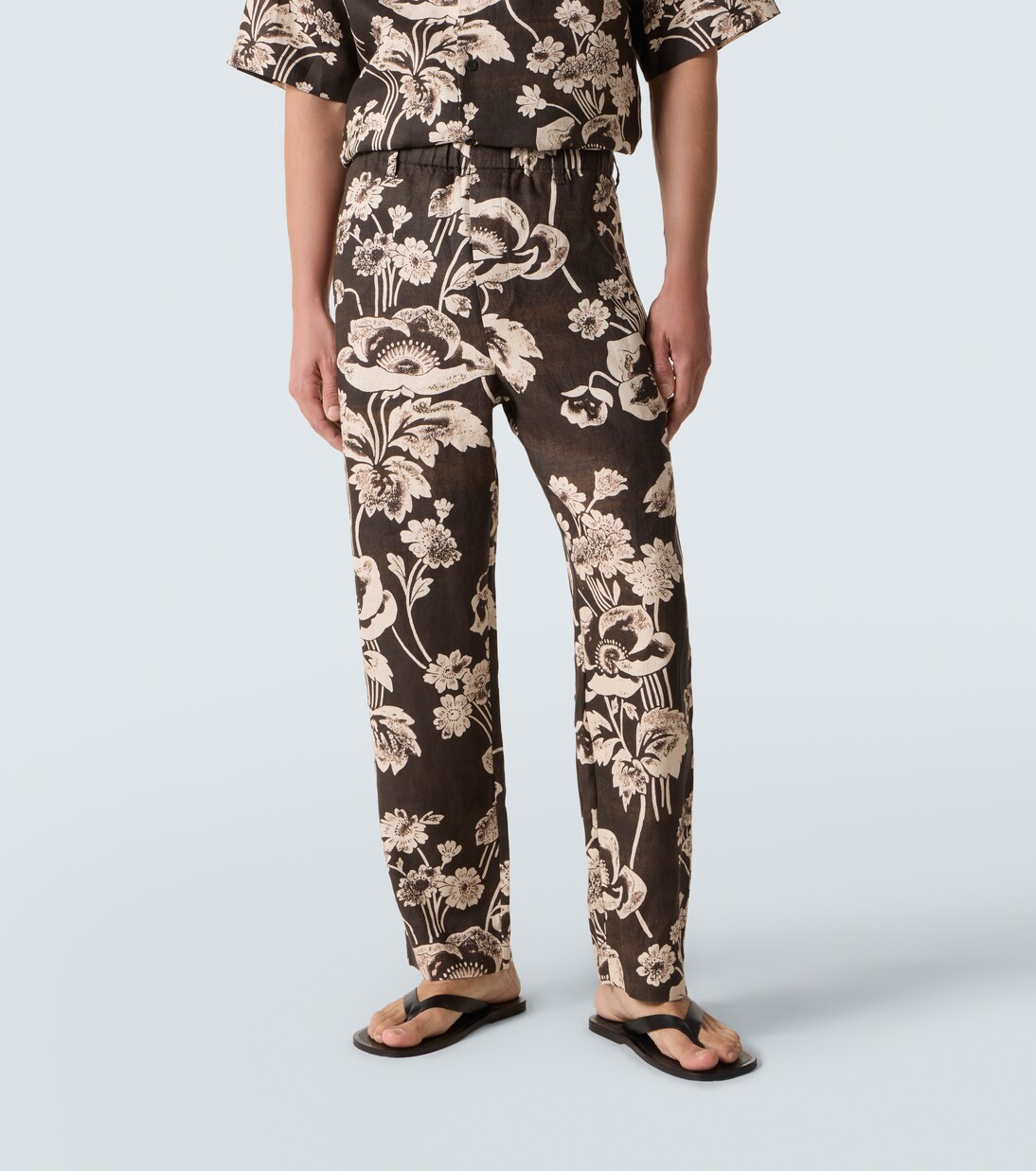 Floral linen straight pants | Commas