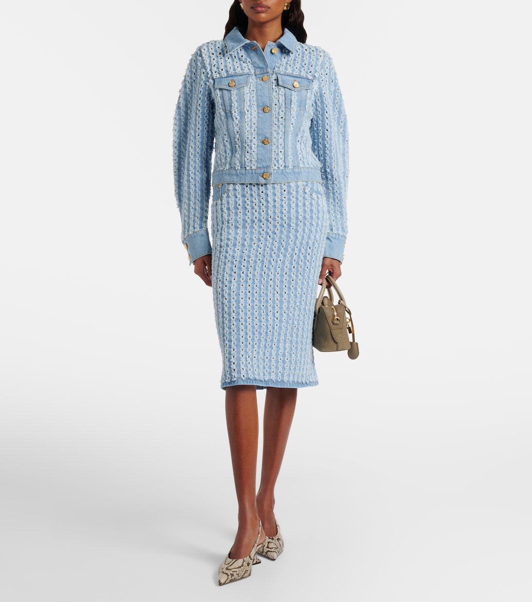 Striped denim pencil skirt | Nina Ricci