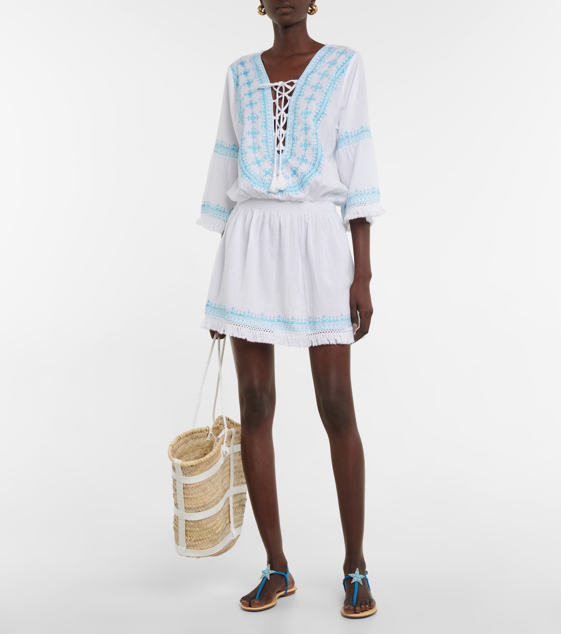 Martina cotton and linen embroidered minidress | Melissa Odabash