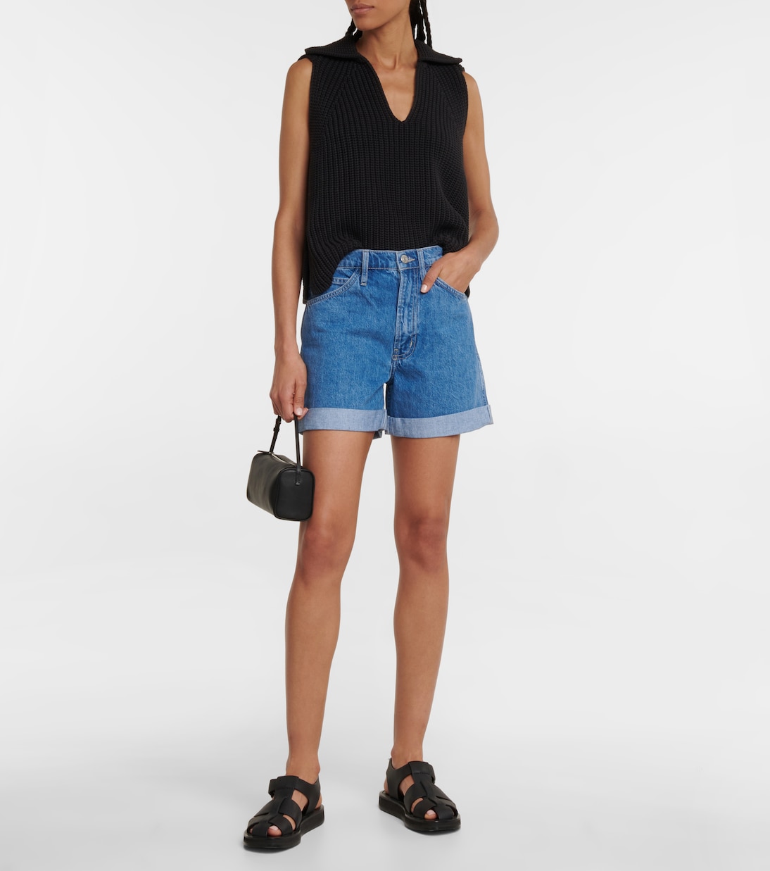 Shorts di jeans a vita alta con risvolto | Frame