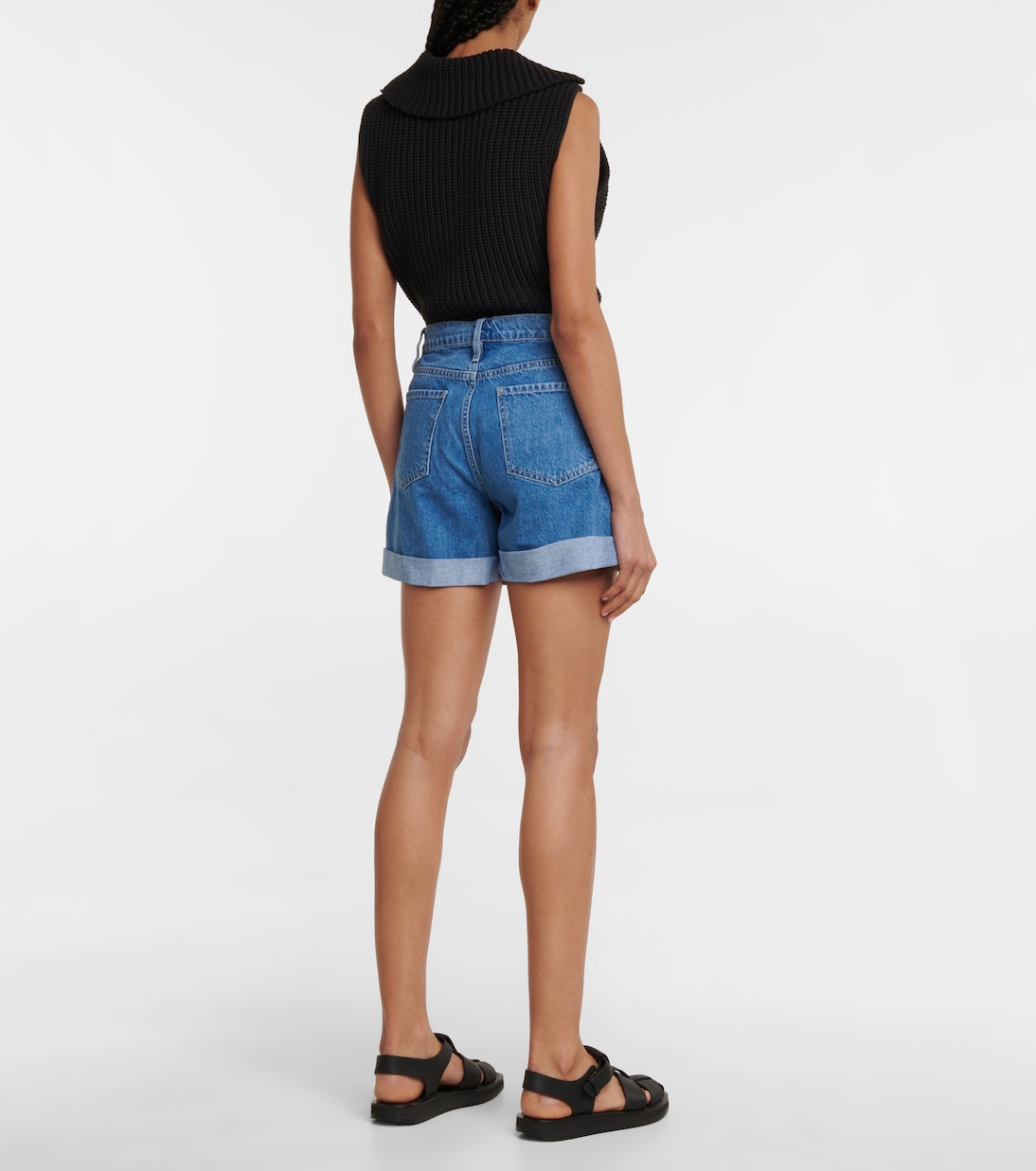 Shorts di jeans a vita alta con risvolto | Frame