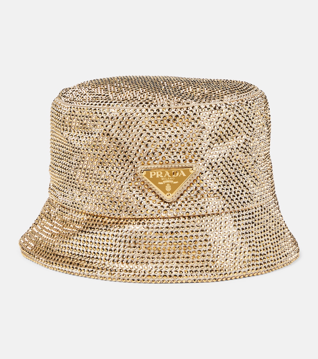 Crystal embellished satin bucket hat in gold Prada Mytheresa