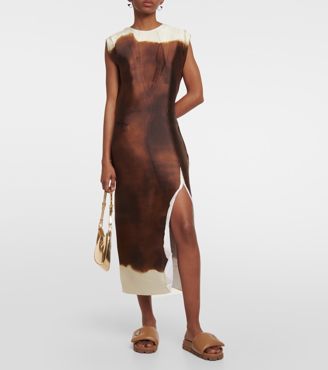 Padded nappa leather sandals in brown - Prada | Mytheresa