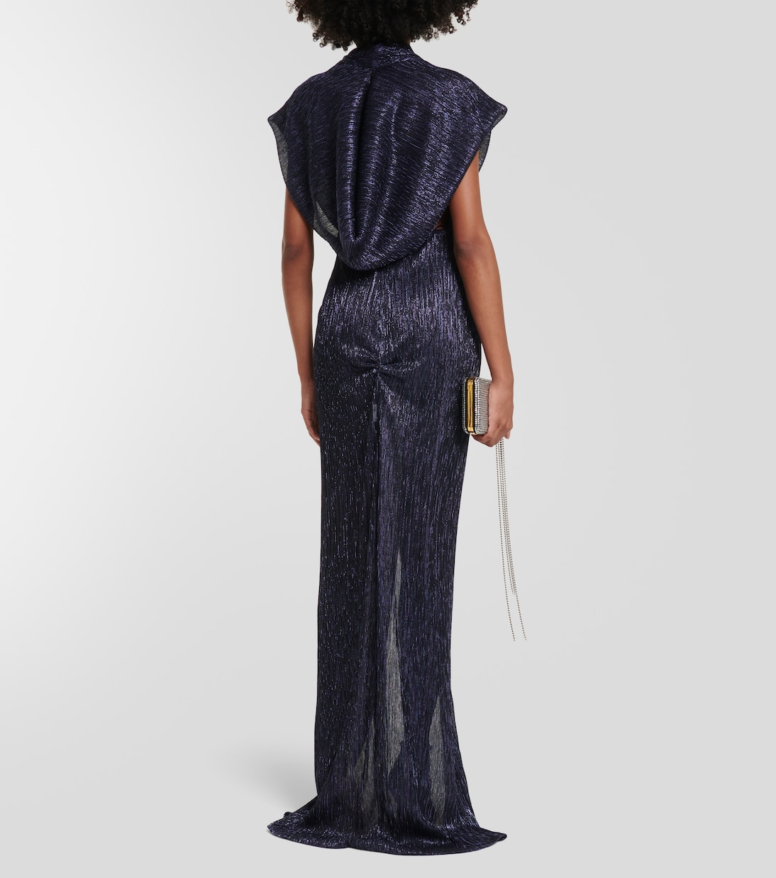 Gathered metallic plissé gown | Costarellos