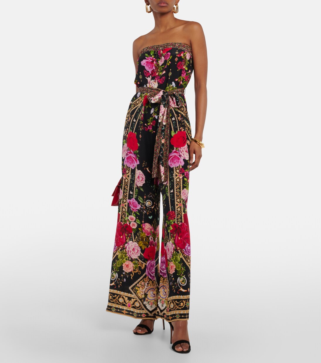 Printed strapless silk jumpsuit | Camilla