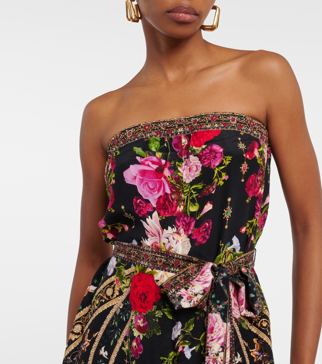 Printed strapless silk jumpsuit | Camilla