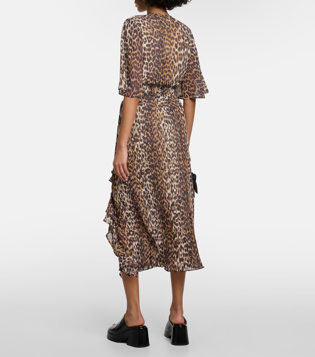 Leopard-print georgette midi skirt  | Ganni