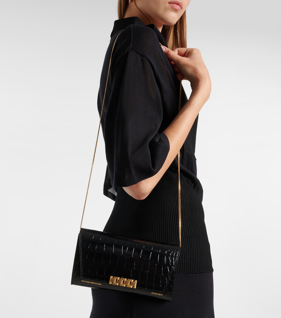 Croc-effect leather wallet on chain | Victoria Beckham