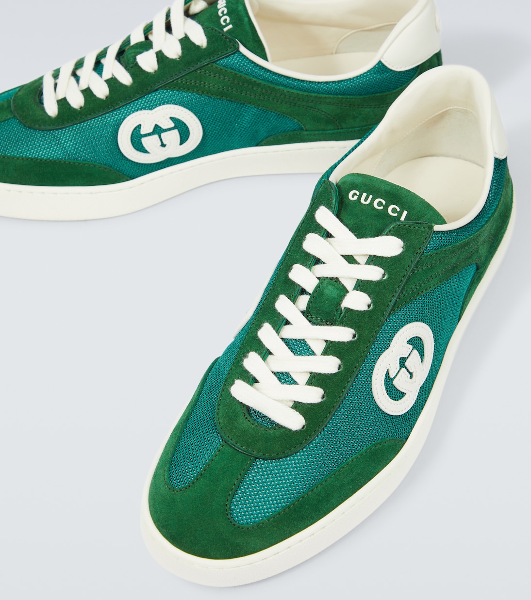 Interlocking G suede and canvas sneakers in green Gucci Mytheresa
