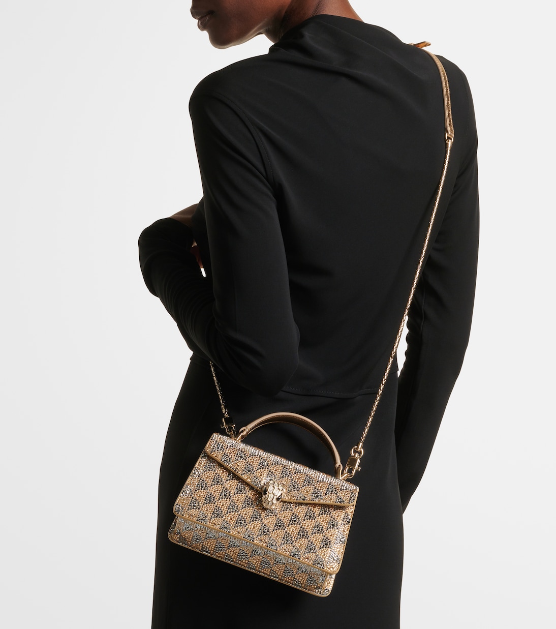 Borsa Serpenti Forever in suede con cristalli | Bvlgari