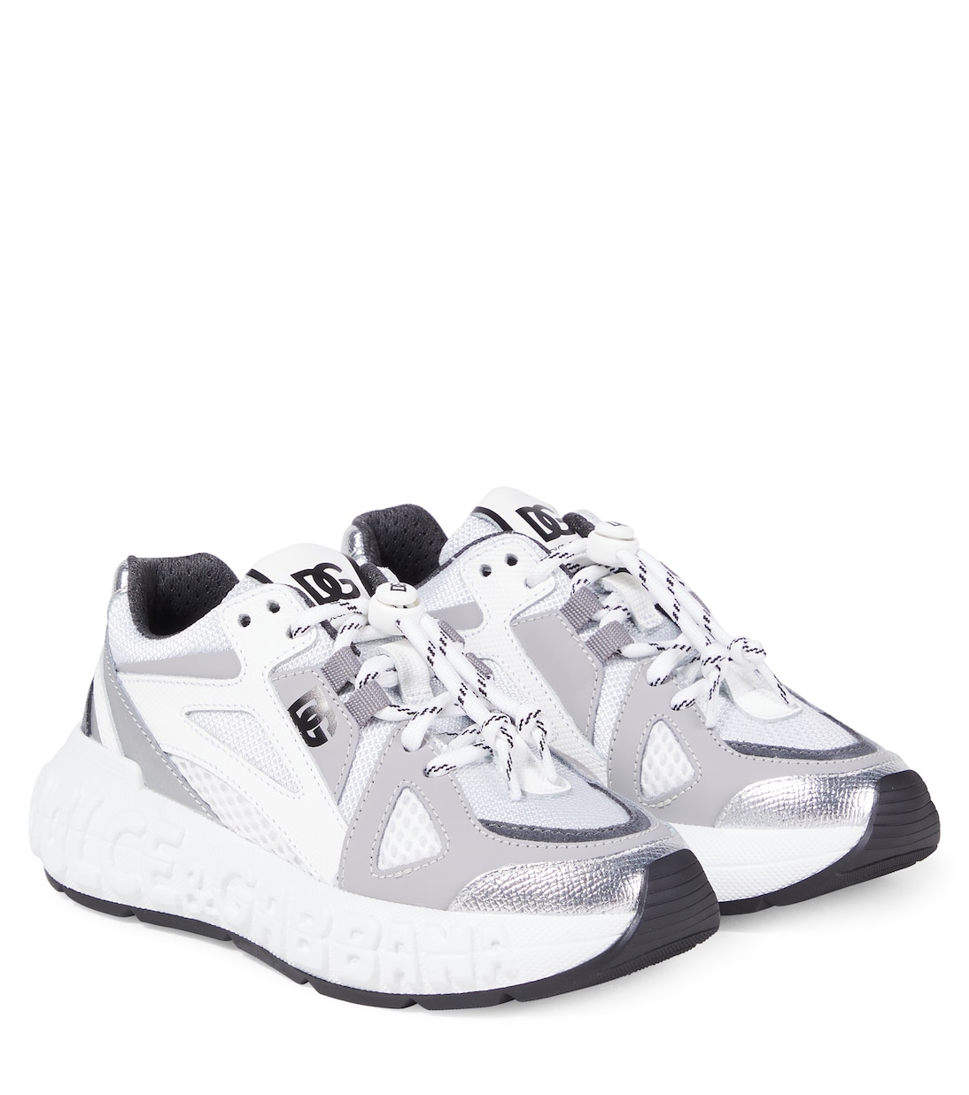 Embossed logo leather-trimmed sneakers | Dolce&Gabbana Kids