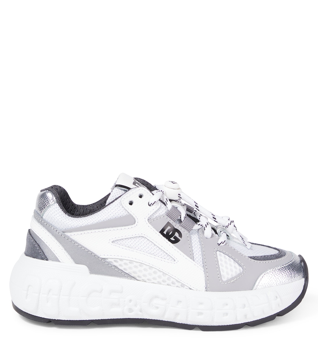 Embossed logo leather-trimmed sneakers | Dolce&Gabbana Kids