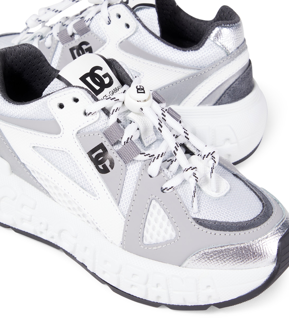 Embossed logo leather-trimmed sneakers | Dolce&Gabbana Kids