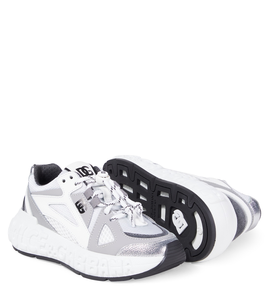 Embossed logo leather-trimmed sneakers | Dolce&Gabbana Kids