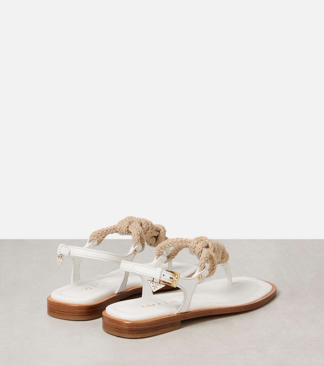 Leather-trimmed thong sandals | Prada