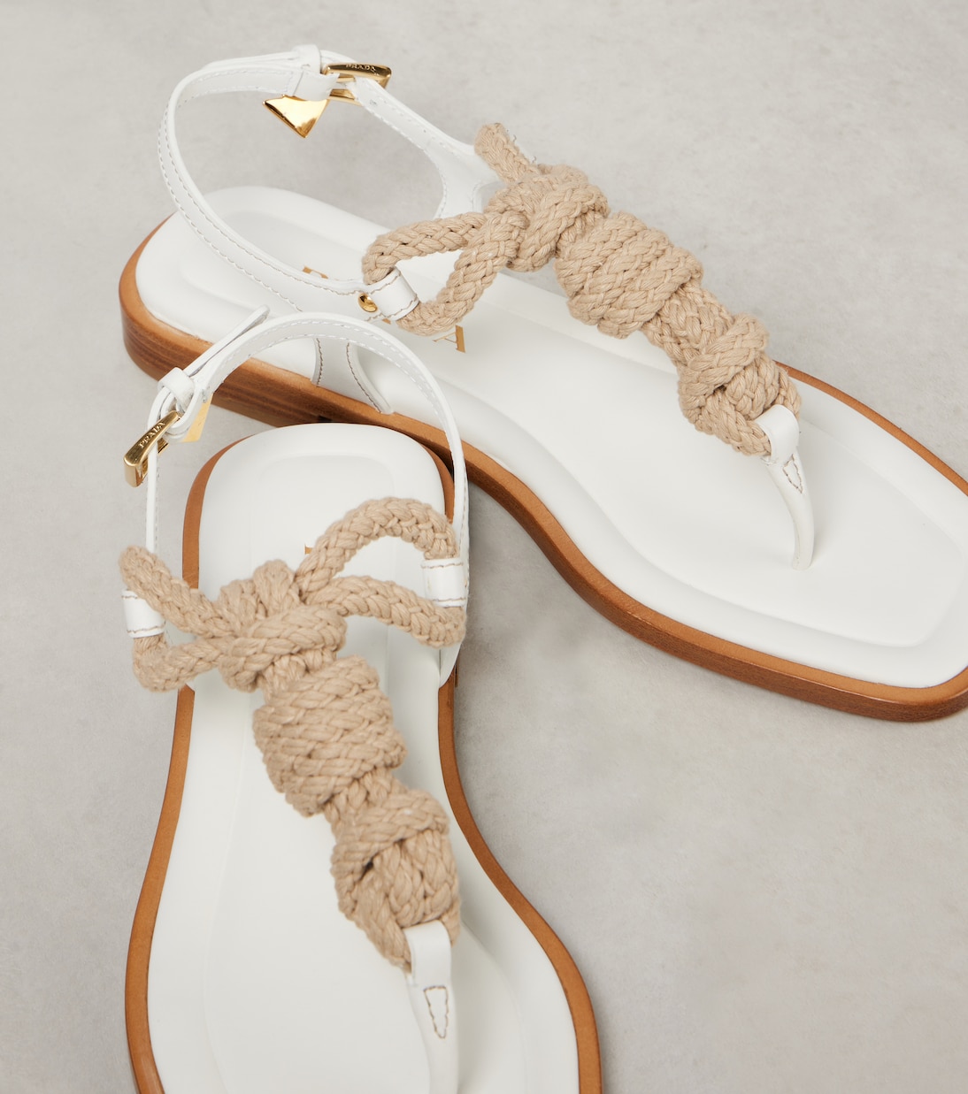 Leather-trimmed thong sandals | Prada